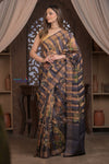 Bengal Gatha ~ Handloom Pure Silk Saree with Digital Print in Black - verymuchindian.com