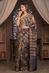 Bengal Gatha ~ Handloom Pure Silk Saree with Digital Print in Black - verymuchindian.com