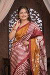Bengal Gatha ~ Handloom Pure Silk Saree with Digital Print in Shades of Autumn - verymuchindian.com