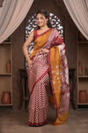 Bengal Gatha ~ Handloom Pure Silk Saree with Digital Print in Shades of Autumn - verymuchindian.com