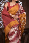 Bengal Gatha ~ Handloom Pure Silk Saree with Digital Print in Shades of Autumn - verymuchindian.com