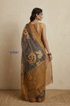 Bengal Gatha ~ Handloom Tussar Kota Silk Saree with Digital Floral Print in Staright Grey - verymuchindian.com