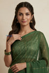 Bengal Gatha ~ Handloom Tussar Silk Saree with Digital Print in Green - verymuchindian.com
