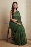 Bengal Gatha ~ Handloom Tussar Silk Saree with Digital Print in Green - verymuchindian.com