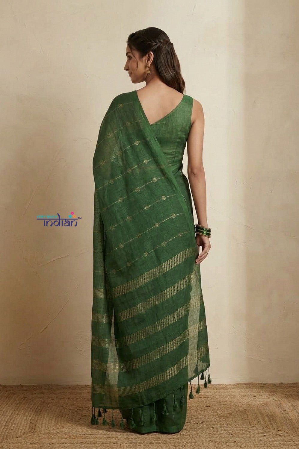 Bengal Gatha ~ Handloom Tussar Silk Saree with Digital Print in Green - verymuchindian.com