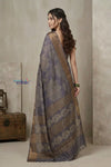 Bengal Gatha ~ Handloom Tussar Silk Saree with Digital Print in Grey - verymuchindian.com