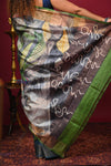 Bengal Gatha ~ Handloom Tussar Silk Saree with Digital Print in Ocean Blue - verymuchindian.com
