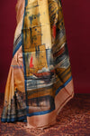 Bengal Gatha ~ Handloom Tussar Silk Saree with Digital Print in Soft Peach - verymuchindian.com