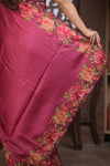 Bengal Gatha ~ Handloom Tussar Silk Saree with Floral Embroidery and Cutwork Border in Mauve Pink - verymuchindian.com
