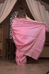 Bengal Gatha ~ Handloom Tussar Silk Saree with Floral Embroidery in Blush Pink - verymuchindian.com