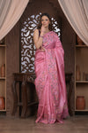 Bengal Gatha ~ Handloom Tussar Silk Saree with Floral Embroidery in Blush Pink - verymuchindian.com