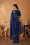 Bengal Gatha ~ Handloom Tussar Silk Saree with Floral Hand Embroidery in Blue - verymuchindian.com