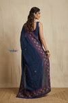 Bengal Gatha ~ Handloom Tussar Silk Saree with Floral Hand Embroidery in Peacock Blue - verymuchindian.com