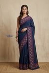 Bengal Gatha ~ Handloom Tussar Silk Saree with Floral Hand Embroidery in Peacock Blue - verymuchindian.com