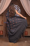 Bengal Gatha ~ Handloom Tussar Silk Saree with Hand Embroidery in Black - verymuchindian.com