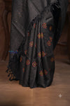Bengal Gatha ~ Handloom Tussar Silk Saree with Hand Embroidery in Black - verymuchindian.com