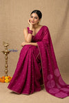 Bengal Gatha ~ Handloom Tussar Silk Saree with Hand Embroidery in Magenta Pink - verymuchindian.com