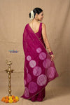 Bengal Gatha ~ Handloom Tussar Silk Saree with Hand Embroidery in Magenta Pink - verymuchindian.com