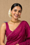 Bengal Gatha ~ Handloom Tussar Silk Saree with Hand Embroidery in Magenta Pink - verymuchindian.com