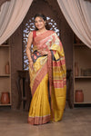 Bengal Gatha ~ Handloom Tussar Silk Saree with Handpainted Floral in Shades of Autumn - verymuchindian.com