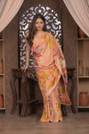 Bengal Gatha ~ Handloom Tussar Silk Saree with Handpainted Floral in Shades of Autumn Orange - verymuchindian.com