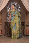 Bengal Gatha ~ Handloom Tussar Silk Saree with Handpainted Leaves in Shades of Grey - verymuchindian.com