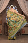 Bengal Gatha ~ Handloom Tussar Silk Saree with Handpainted Leaves in Shades of Grey - verymuchindian.com