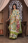 Bengal Gatha ~ Handloom Tussar Silk Saree with Kalamkari Handpainted Art in Off White - verymuchindian.com