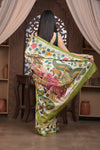 Bengal Gatha ~ Handloom Tussar Silk Saree with Kalamkari Handpainted Art in Off White - verymuchindian.com