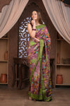 Bengal Gatha ~ Handloom Tussar Silk Saree with Kalamkari Handpainted Floral Pallu in Dusty Purple - verymuchindian.com