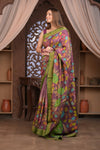 Bengal Gatha ~ Handloom Tussar Silk Saree with Kalamkari Handpainted Floral Pallu in Dusty Purple - verymuchindian.com