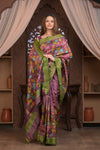 Bengal Gatha ~ Handloom Tussar Silk Saree with Kalamkari Handpainted Floral Pallu in Dusty Purple - verymuchindian.com