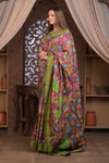 Bengal Gatha ~ Handloom Tussar Silk Saree with Kalamkari Handpainted Floral Pallu in Dusty Purple - verymuchindian.com