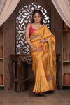 Bengal Gatha ~ Handloom Tussar Silk Saree with Kantha Embroidery in Ochre Yellow - verymuchindian.com