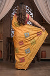 Bengal Gatha ~ Handloom Tussar Silk Saree with Kantha Embroidery in Ochre Yellow - verymuchindian.com