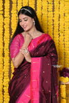 Best Seller Rajsi~Designed By VMI Premium~ Handloom Pure Silk Muniya With Lotus Pallu in Wine - verymuchindian.com