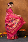BestSeller ~ Exclusive Handloom Pure Silk Maharani Paithani With Contrast Pallu~ Light Pink with Bright Pink Contrast - verymuchindian.com
