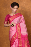 BestSeller ~ Exclusive Handloom Pure Silk Maharani Paithani With Contrast Pallu~ Light Pink with Bright Pink Contrast - verymuchindian.com