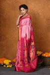 BestSeller ~ Exclusive Handloom Pure Silk Maharani Paithani With Contrast Pallu~ Light Pink with Bright Pink Contrast - verymuchindian.com