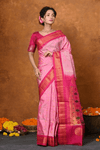 BestSeller ~ Exclusive Handloom Pure Silk Maharani Paithani With Contrast Pallu~ Light Pink with Bright Pink Contrast - verymuchindian.com