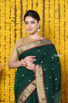 Bestseller Rajsi~Handloom Pure Cotton Paithani With Peacock Pallu~ Dark Green - verymuchindian.com