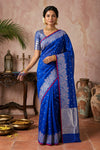 Chandani Chanderi ~ Designer Handloom Chanderi Silk Saree with Motifs and Intricate Vine Hand Border in Azure Blue - verymuchindian.com
