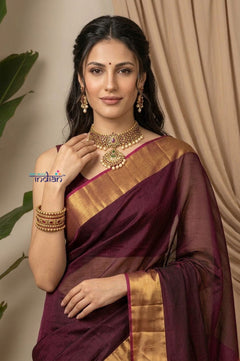 Chandani Chanderi ~ Handloom Chanderi Silk Saree with Motifs in Bestselling Brown - verymuchindian.com