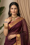 Chandani Chanderi ~ Handloom Chanderi Silk Saree with Motifs in Bestselling Brown - verymuchindian.com