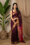 Chandani Chanderi ~ Handloom Chanderi Silk Saree with Motifs in Bestselling Brown - verymuchindian.com