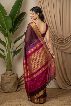 Chandani Chanderi ~ Handloom Chanderi Silk Saree with Motifs in Bestselling Brown - verymuchindian.com