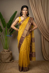 Chandani Chanderi ~ Handloom Chanderi Silk Saree with Motifs in Mustard Yellow - verymuchindian.com