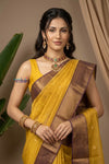 Chandani Chanderi ~ Handloom Chanderi Silk Saree with Motifs in Mustard Yellow - verymuchindian.com
