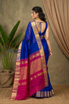 Chandani Chanderi ~ Handloom Chanderi Silk Saree with Motifs in Royal Blue Pink - verymuchindian.com