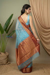 Chandani Chanderi ~ Handloom Chanderi Tissue Silk Saree with Motifs in Sky Blue - verymuchindian.com